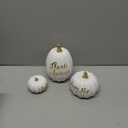DN DECONATION 3Pcs Fall Pumpkin Decorations for Home, Faux White and Gold Words Pumpkin, Decorative Resin Pumpkins Figurines for Minimalist Modern Farmhouse Autumn Thanksgiving Fall Table Mantel Decor