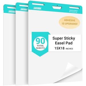 SHARBDA Sticky Mini Easel Pad, 15 x 18 Inches, Self Stick Flip Chart Paper,Sticky Chart Paper for Teachers, Anchor Chart Paper for Office, 30 Sheets/Pad, 3 Pad