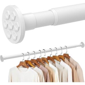 No Drilling Closet Rod, 27.5-74 Inches Hanging Closet Rod for Clothes, Closet Bar & Pole Heavy-duty, Closet Rods for Hanging Clothes For Closet Wardrobes Bathroom Laundry RV Curtains,White