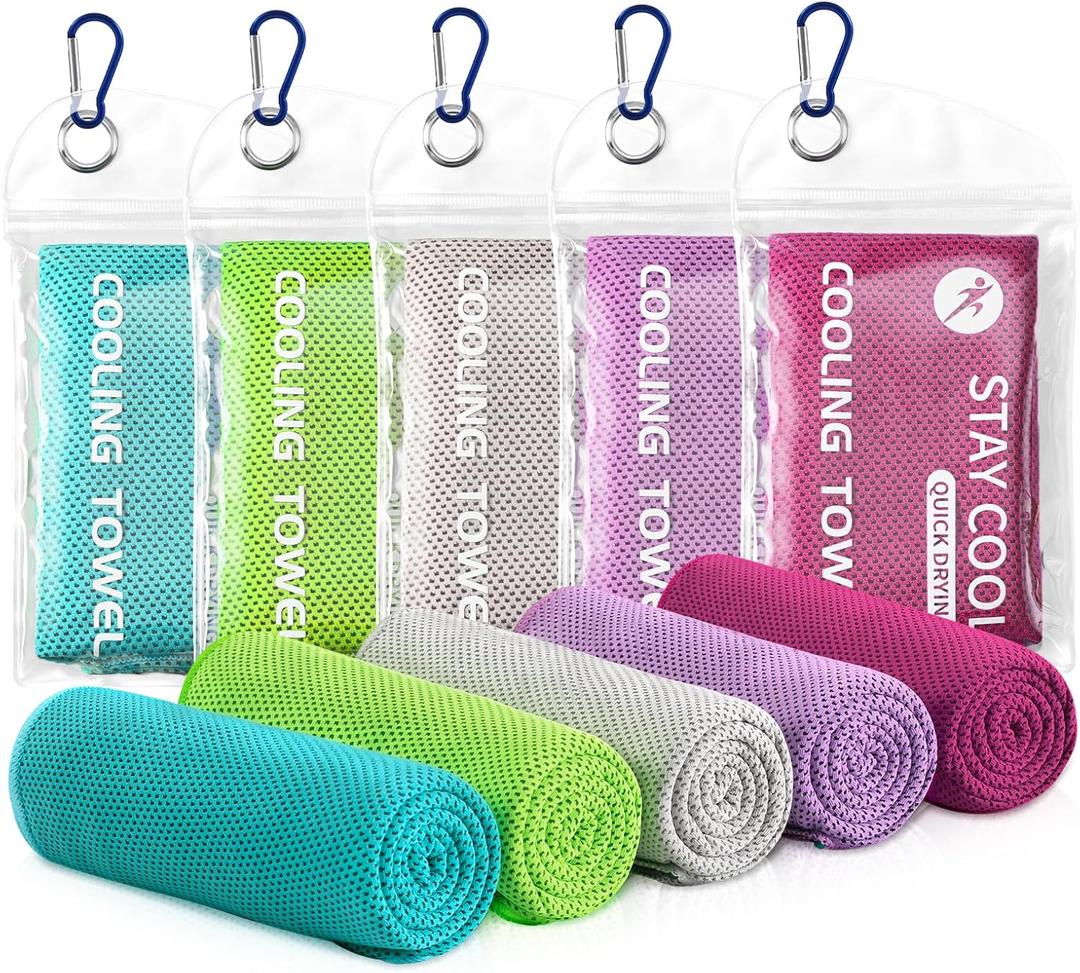 Cooling Towels - 5 Pack Gym Towels, Gym Towel for Working Out, Yoga Towel, Quick Dry Towel for Running, Camping, Fitness & More Activities (Light Blue/Green/Grey/Purple/Rose Red)