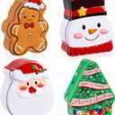 4 Christmas Cookie Tins with Lids Xmas Small Metal Containers Box Santa Clause Snowman Gingerbread Man Xmas Tree Tin Boxes Holiday Cookie Tins for Gift Giving Treats Card Holder (Classic)