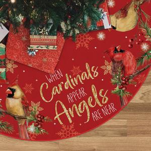 Christmas Cardinal Tree Skirt Red Christmas Decorations Xmas Tree Mat 36 Inch Winter Xmas Decor for Home