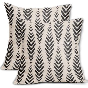 Sweetshow Boho Pillow Covers 18x18 Set of 2 Bohemian Ethnic Black Geometric Herringbone Print Decorative Throw Pillows Outdoor Pillowcase Square Linen Farmhouse Cushion Case Decor for Couch Sofa Bed