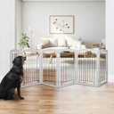 ZJSF Freestanding Foldable Dog Gate for House Extra Wide Wooden Grey Puppy Gate Stairs Dog Gates Doorways Tall Pet Gate 6 Panels Pet Fence