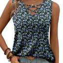 KISSMODA Womens Summer Tank Tops Casual Sleeveless Solid Printed Tunic Top Loose Fit V Neck Shirts (Blue, L)