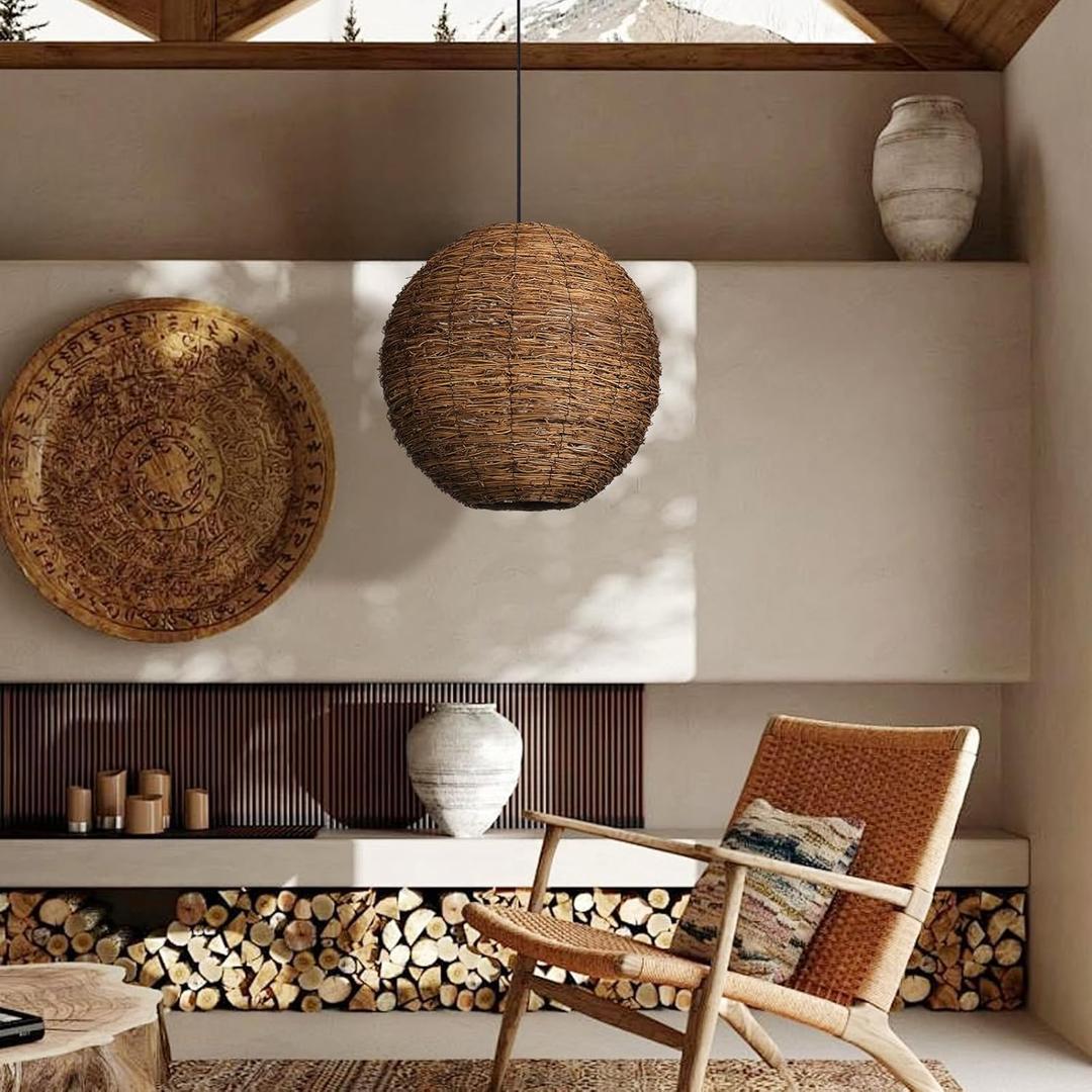 Arturesthome 19.65" Boho Round Rattan Woven Pendant Light for Kitchen Island,Vintage Pendant Light Rattan Chandelier for Bedroom Hallway Living Room, Coffee Arturesthome 19.65" Boho Round Rattan Woven Pendant Light for Kitchen Island,Vintage Pendant Light Rattan Chandelier for Bedroom Hallway Living Room, Coffee