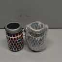 VOREEN 2 Pack Mosaic Solar Lanterns, Handmade Outdoor Glass Hanging Lights, Waterproof Solar Table Lamps, Jar Lantern, Gift for Mom Wife Friend, Decor for Garden, Patio, Yard, Balcony, Blue & Red