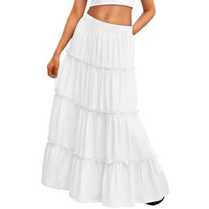 Trendy Queen Long Skirts for Women Boho Maxi Skirt Summer Swing Tiered A-Line Elastic High Waist Dress with Pockets Fashion size M