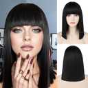 G&T Wig Black Bob Wig with Bangs Short Straight Shoulder Length Heat Resistant Synthetic Bob Wig for Fashion Women (14 inch)
