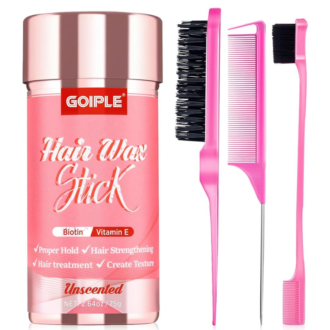 Hair Wax Stick Hair Pomade Hair Silk Stick for Hair, Long-Lasting Styling Wax Stick, Smoothing & Slick Stick for Women Men Fly Away & Edge Frizz Wax Hair with Edge Brush, Bristle Brush & Hair Comb