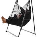 Hammock Chair Stand with X-Large Swing Chair with Footrest，Anti-Tip Thickened Weather-Resistant Iron Pipe Swing Frame, 450Lbs Stand Capacity Quick Assembly for Indoor Outdoor (Dark Grey)