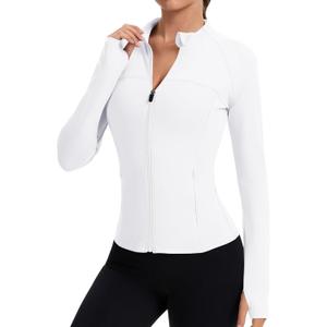 Rapbin Women's Full Zip Workout jackets Runing Slim Fit Athletic Tops With Thumb Holes (X-Large, White)