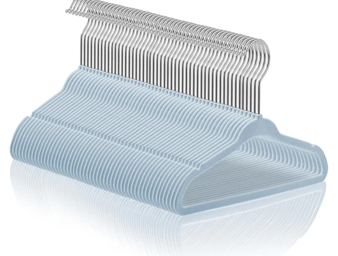 Casafield 50 Velvet Baby Hangers - 11" Size for Infant & Toddler Clothes - Light Blue