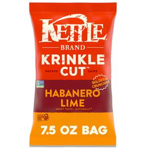 Kettle Brand Potato Chips, Krinkle Cut, Habanero Lime Kettle Chips, 7.5 Oz (EXP 08/08/26)