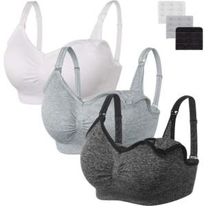 Angelhood Womens Seamless Sleep Nursing Bra,Breastfeeding Maternity Bra with Remove Bra Pads Extenders Pack of 3 (Black/White/Grey) XL