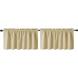 Gxi Solid Beige Kitchen Curtain 20 Inches Length Rod Pocket Blackout Curtain Tiers for Bathroom Short Curtain Drape Window Treatment Valance for Bay Windows, 2 Panels W39 x L20 inch (39"W x 20"L (Pack of 2), Beige-rod Pocket Top)