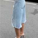SOLY HUX Women's Summer Ripped Denim Shorts Y2k Wide Leg Baggy Cropped Jeans Capris Pants (Blue, XL)