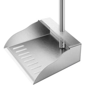 Metal Dust Pans with Long Handle,Heavy Duty Dust Pan with Handle,Upright Stand Up Dustpan with Dust Pan Teeth to Clean Hair for Home Kitchen Office Lobby Floor Garden