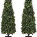 4ft Artificial Boxwood Topiary Trees (Set of 2) - UV Resistant Faux Plants Outdoor, Realistic 48in Fake Potted Bushes and Shrubs for Front Porch, Planter, Patio - Low Maintenance & Evergreen