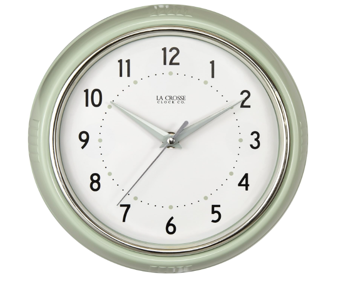La Crosse Clock 9.5-inch Retro Diner Light Pistachio Green Silent Sweep Quartz Clock - 404-3024PH