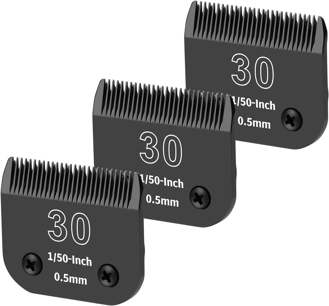 3 Packs 30# Detachable Dog Grooming Steel Blades,Compatible with Andis,Oster A5,Wahl KM-10 Series,Cut Length 1/50" 0.5MM Black