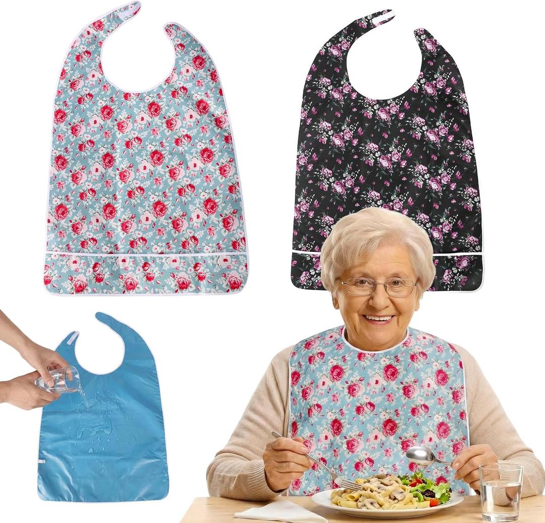 Adult bibs for seniors, 2-Pack Waterproof Reusable Extra Large 35"x22", Dignity Bib for Elderly Assisted Living
