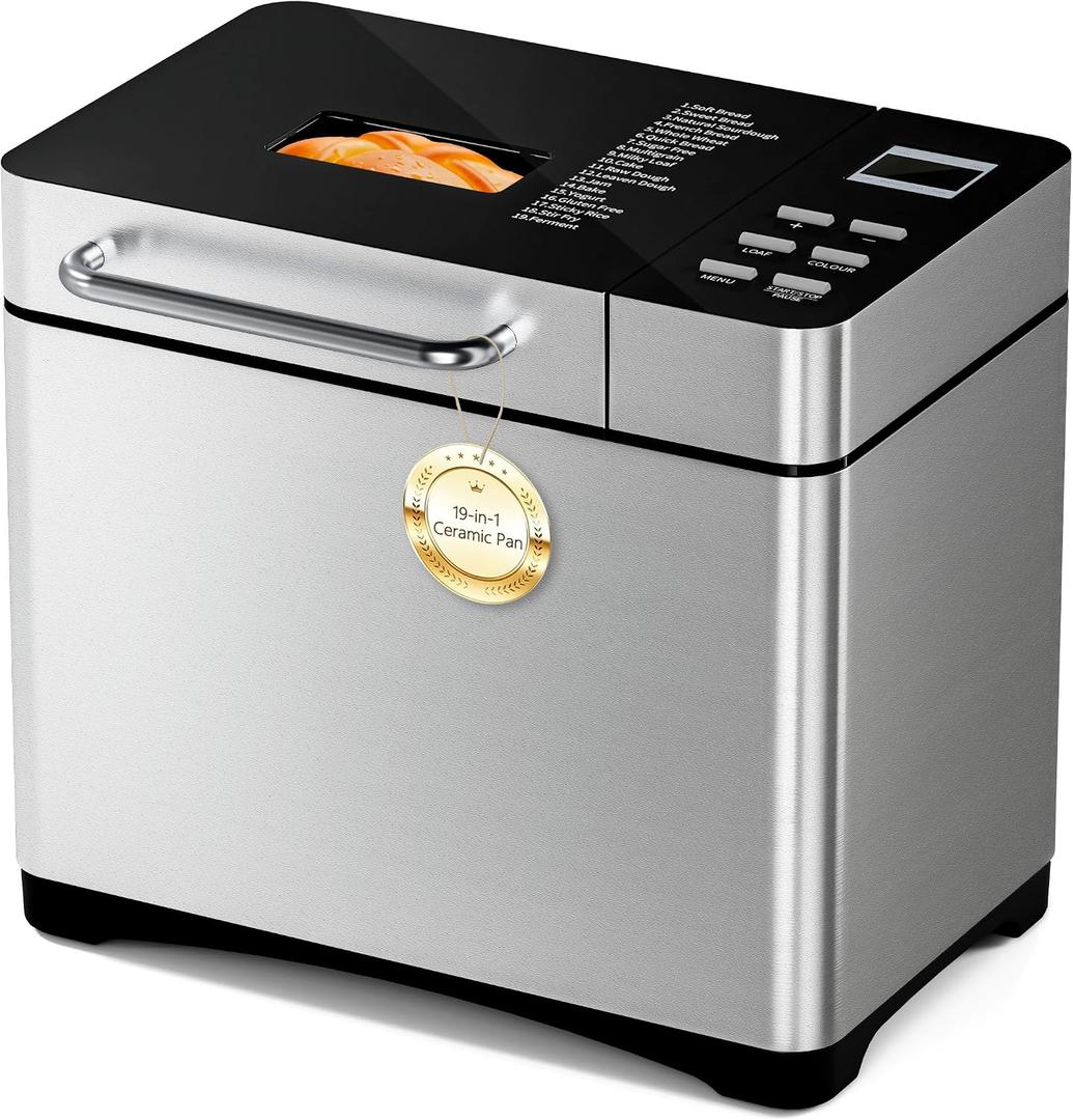 19-In-1 Bread Maker Machine, 2LB With Fruit & Nut Dispenser | 19 Programs, 2LB Capacity, Automatic Fruit & Nut Dispenser, 3 Loaf Sizes, 3 Crust Colors, 15H Timer And 1H Keep Warm