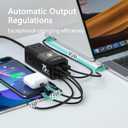 USB C Charger, 75W PD GaN3 Wall Rapid Charger Extension Cord with 3 U.S. AC Outlets and 1 Watch Wireless Charger, 2 USB-A Ports and 3 USB-C Ports, 9-in-1 Adapter for Office, Bedroom and Home