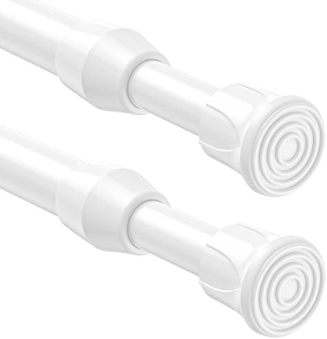 QINGYUN 2 Pack Spring Tension Curtain Rod 28 to 39 inch, Adjustable Curtain Rods No Drilling Spring Curtain Rods Extendable Pressure DIY Tension Rod for Window Closet Kitchen, White