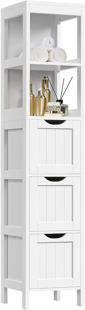 Yaheetech Bathroom Tall Cabinet, Slim Storage Cabinet, Narrow Freestanding Floor Cabinet with 3 Drawers & 2 Shelves, Linen Tower for Small Space, 12" D x 12" W x 56" H, White