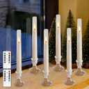 White Flameless Window Candles, Battery Operated Taper Candles, 6 Pcs Christmas LED Candlesticks, Acrylic Christmas Flickering Candlelights with Remote Timer H9.45