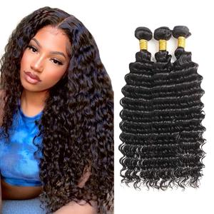 Natural Black Bundles Human Hair 1B Deep Wave Bundles 18 20 22 Inch Mixed Length Deep Wave Bundle Hair Extensions 50 Gram Per Bundle