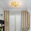 MIXL- Brass Flush Mount Ceiling Light, Flower Shaped 3-Light LED Ceiling Lamp, Frosted Glass Shade Modern Light, Close to Ceiling Light Decorative for Bedroom Living Room(13.77" W), Small