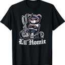 LIL HOMIE Cute Teddy Bear Hip Hop Chicano Lowrider Cholo T-Shirt (Small, Black)