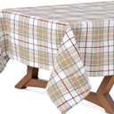 Lintex Summer Beige Plaid Cotton Tablecloth, 60 x 102 Inch Rectangle, Washable Indoor Outdoor Fabric Table Cover, Farmhouse Woven Table Linen for Kitchen Dining, Patio BBQ Picnic
