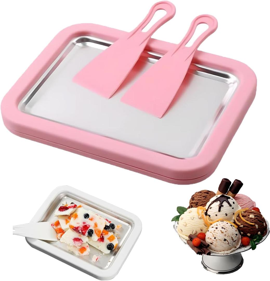 Rolled Ice Cream Maker Machine - Perfect for Home & Parties UseDIY Manual Rolled Ice Cream Tray - Ice Cream Machine for Delicious Hand-Rolled Desserts (Pink)