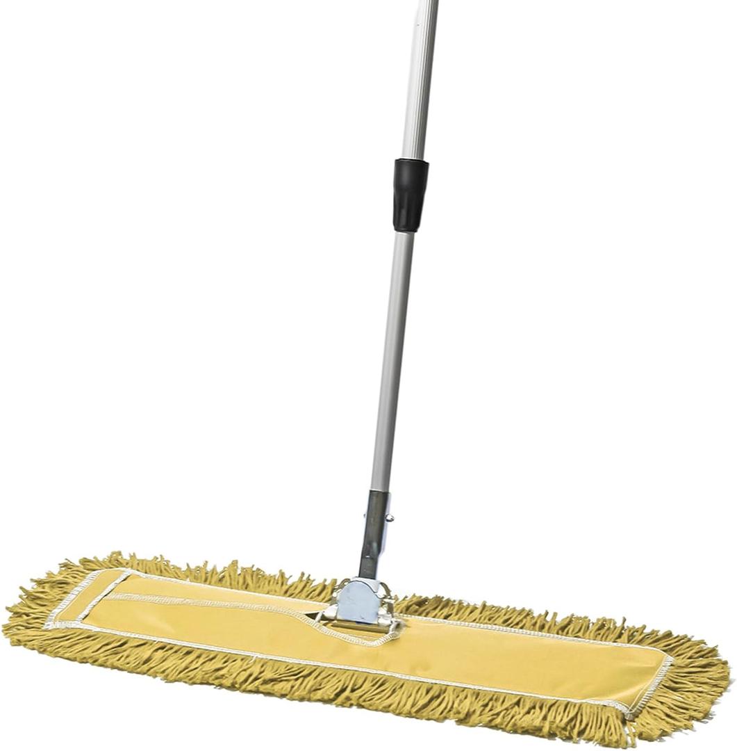 24 Inch Yellow Commercial Dust Mop & Floor Sweeper with Extendable Handle Mop for Hardwood, Tile, and Concrete Floor Cleaning
