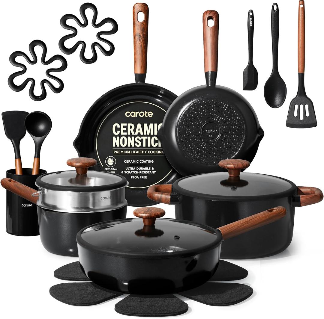CAROTE 21pcs Ceramic Cookware Set, Pots and Pans Set, 21 Piece