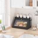 Bamboo Bread Box with Shelf for Kitchen Counter-Large Capacity Bread Storage Container with Wavy Arcylic Transparent Door Bamboo Wooden Farmhouse Bread Box for Your House (Black)