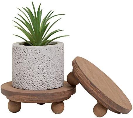 Defined Deco Mini Wood Risers for Display, Small 5"Round Rustic Pedestal Display Stand (Set of 2, Wood)