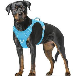 BARKBAY No Pull Dog Harness Large Reflective Dog Harness with Front Clip and Easy Control Handle for Walking Training Running with ID tag Pocket(Blue,XL)