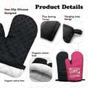 Funny Women Bakrs Cooking and Baking BBQ Kitchen Gadgets with Heat Resistant Silicone Non-Slip, Baking Queen Oven Mitts Set of 2, Gifts for Bake Lover Mom Wife Sister BFF Cake Shop Colleague