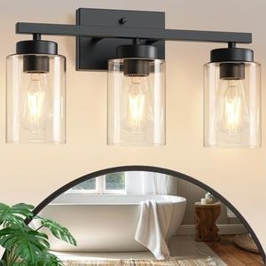 IZORRO Modern Bathroom Light Fixtures, 3 Light Black Vanity Lights, Bathroom Lighting Fixtures Over Mirror with Clear Glass for Living Room Cabinet Bedroom