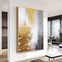 Large 3D Textured Abstract Framed Wall Art for Living Room- Hand Painted Gold and White Abstract Oil Painting for Office-Large Modern Wall Decor for Corridor Stairwell Ready to Hang 32X48inches, 32x48inches x1