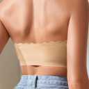 WDIRARA Women's Strapless Front Closure Bra Non-Slip Padded Bandeau Bras Wavy Trim Seamless Tube Top Bralette (S)