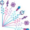 Potchen 24 Pcs K Pop Drinking Straws Kpop Themed Party Supplies K Pop Straws Purple Kpop Party Favors for Popular Singer 80s Y2k Girl Women Fans Birthday