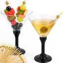 50 Clear Disposable Plastic Martini Glasses for Parties + 100 Cocktail Picks Bundle