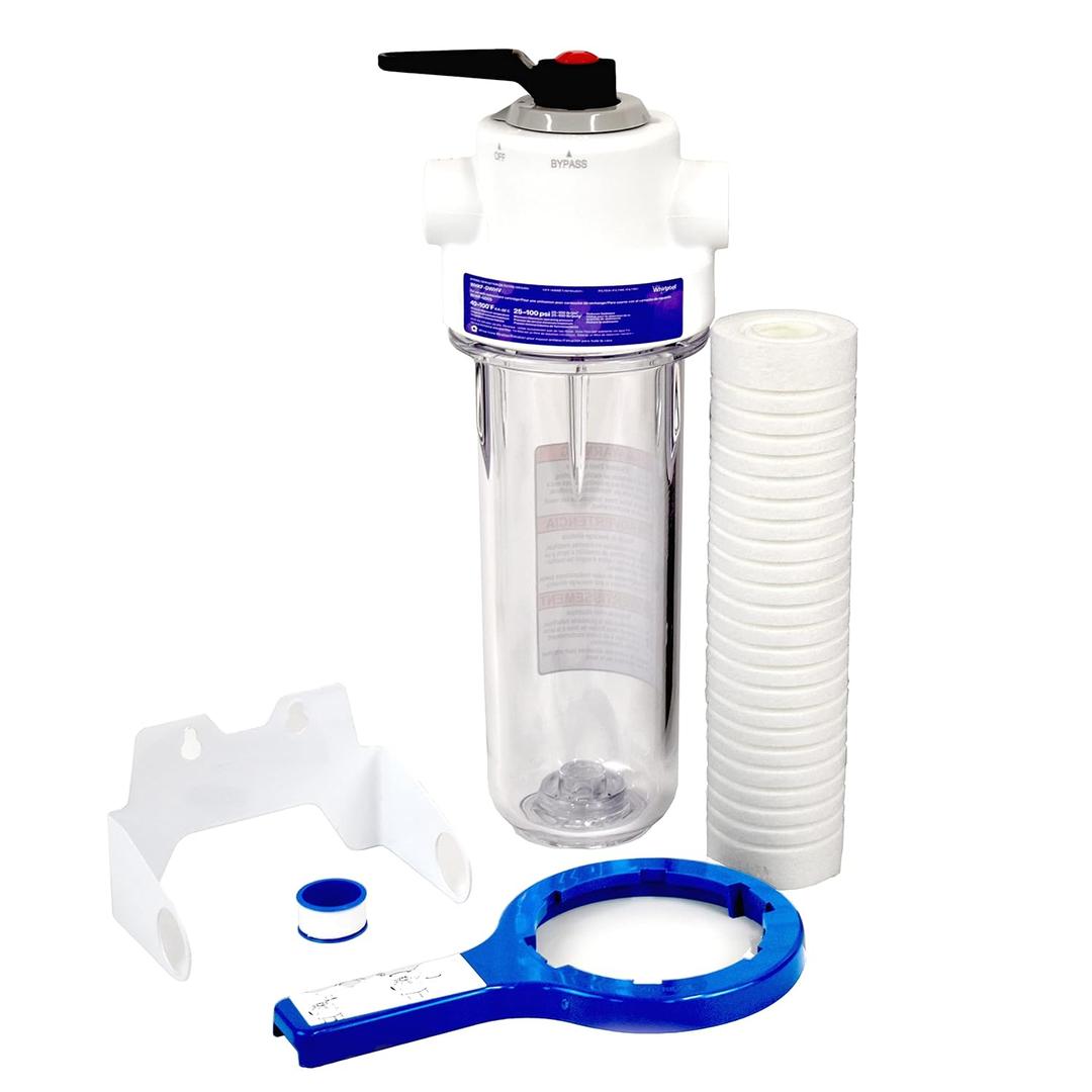 Whirlpool 10 x 2.5 Inch Whole House Water Filtration System WHKF-DWHV, 3/4" Ports, Clear Housing, NSF Certified Water Filter WHKF-GD05 Included