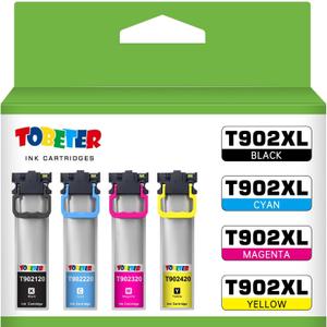 T902XL Ink Remanufactured for Epson T902XL T902 Ink Cartridge for Workforce WF-C5790 WF-C5710 WF-C5290 WF-C5210 Printer Ink Pack (5,000 Pages High Yield, 4-Pack K/C/M/Y)