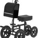 All Terrain Knee Scooter for Adults, Foldable Rolling Knee Scooter with DIY Stickers & Shock Absorber, Steerable Knee Walker for Broken Foot, Ankle Injuries & Surgery, Better Crutch Alternative (Cool Black)